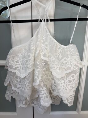 Aqua White Lace Halter Tie Camisole